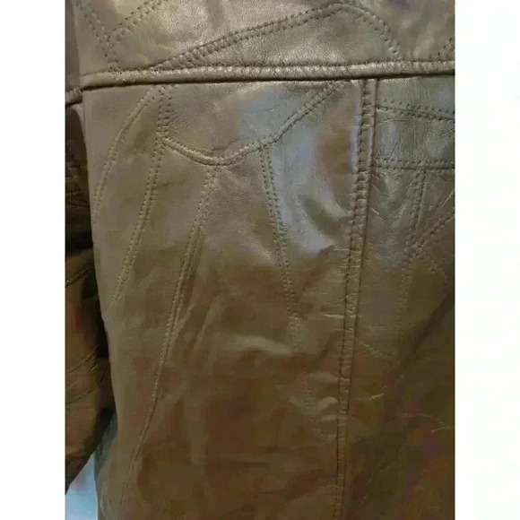 M Collection Men's Vintage Leather Jacket Brown Size XL Mid-Length Casual Y2K - Picture 5 of 8